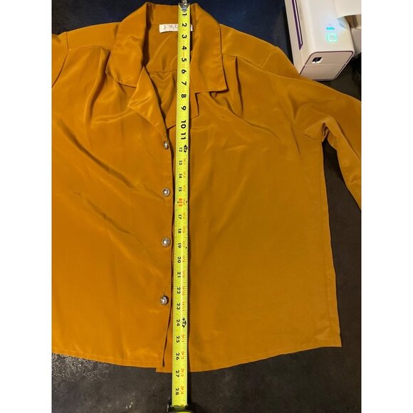 Jordan Brownish Mustard Yellow Button Front Long Sleeve Blouse Top - Picture 6 of 7